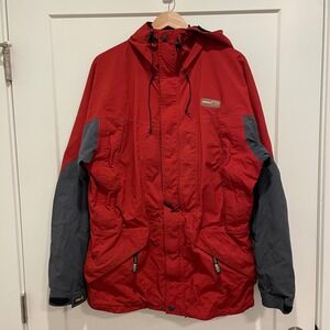 REI Mens Gore-Tex Hooded Rain Jacket Red Grey Size M Parka Shell Vintage